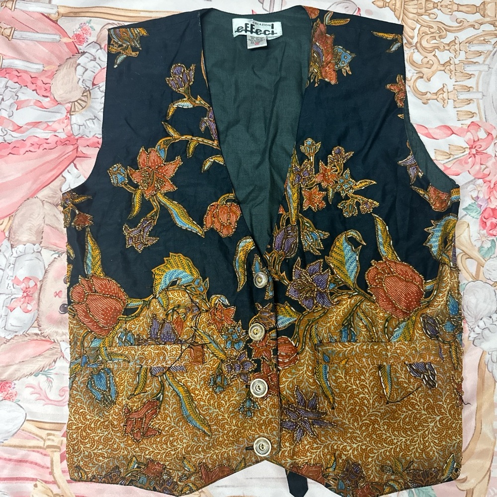 Vintage eféci Black Floral Embroidered Women's Vest